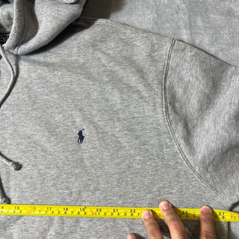 Polo Ralph Lauren Mens XL Heather Gray Fleece Pullover Hoodie Navy Pony Logo - Picture 5 of 6